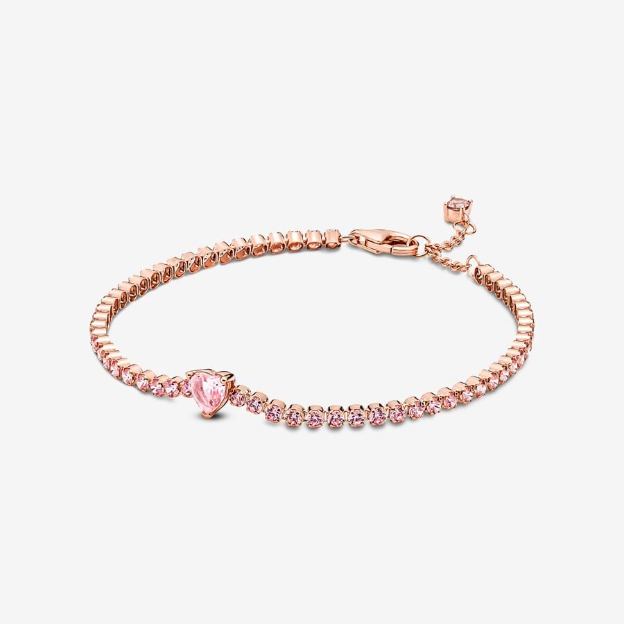 Pink Sparkling Heart Tennis Bracelet