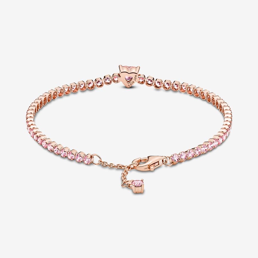 Pink Sparkling Heart Tennis Bracelet