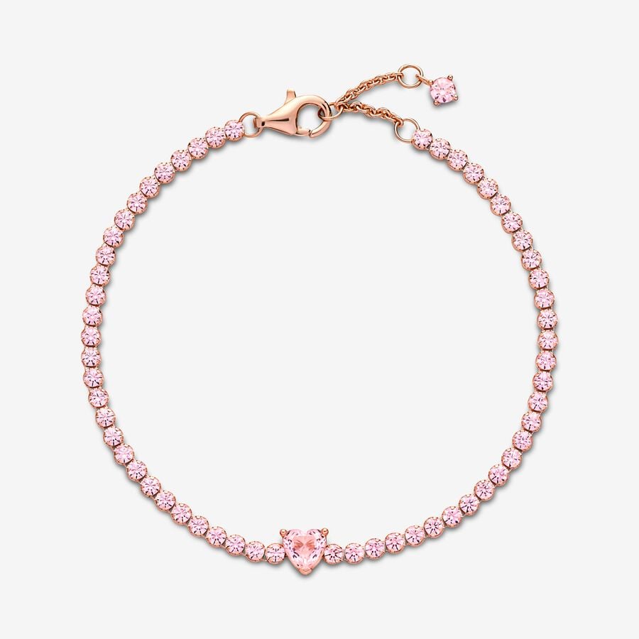 Pink Sparkling Heart Tennis Bracelet